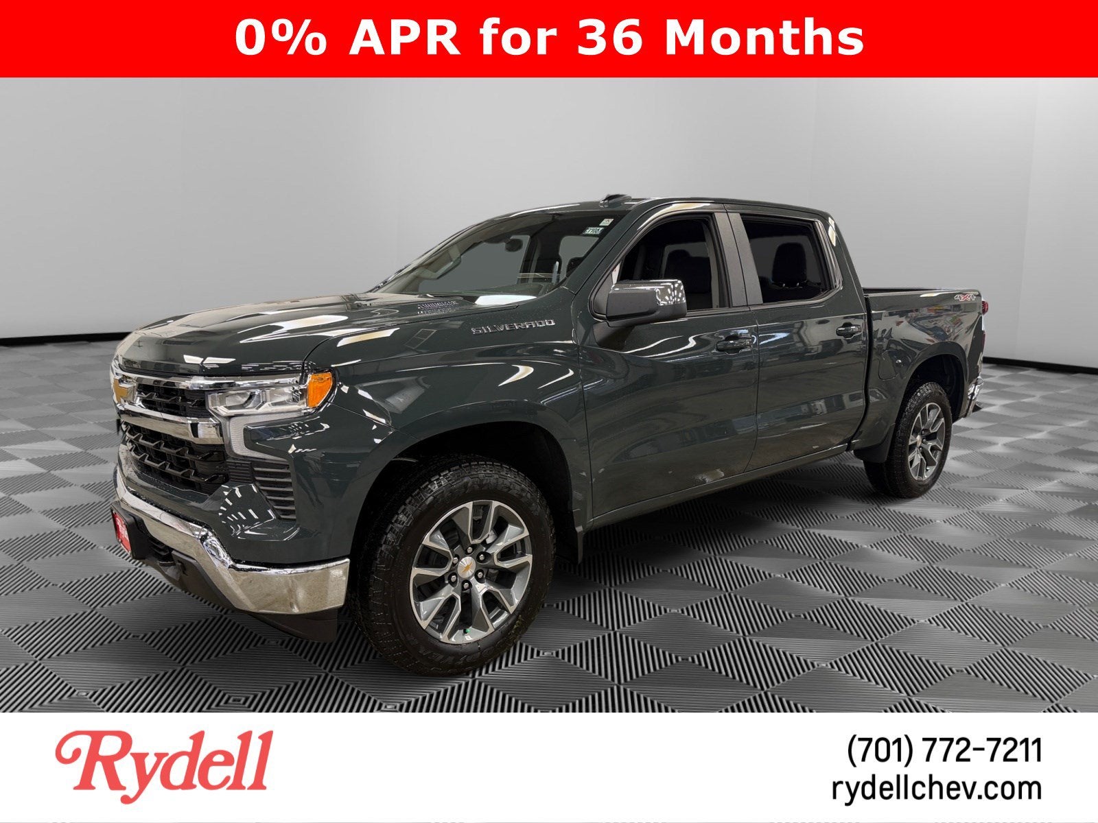 2026 Chevrolet Silverado 1500 LT (2FL) in Cypress Gray — front three-quarter view