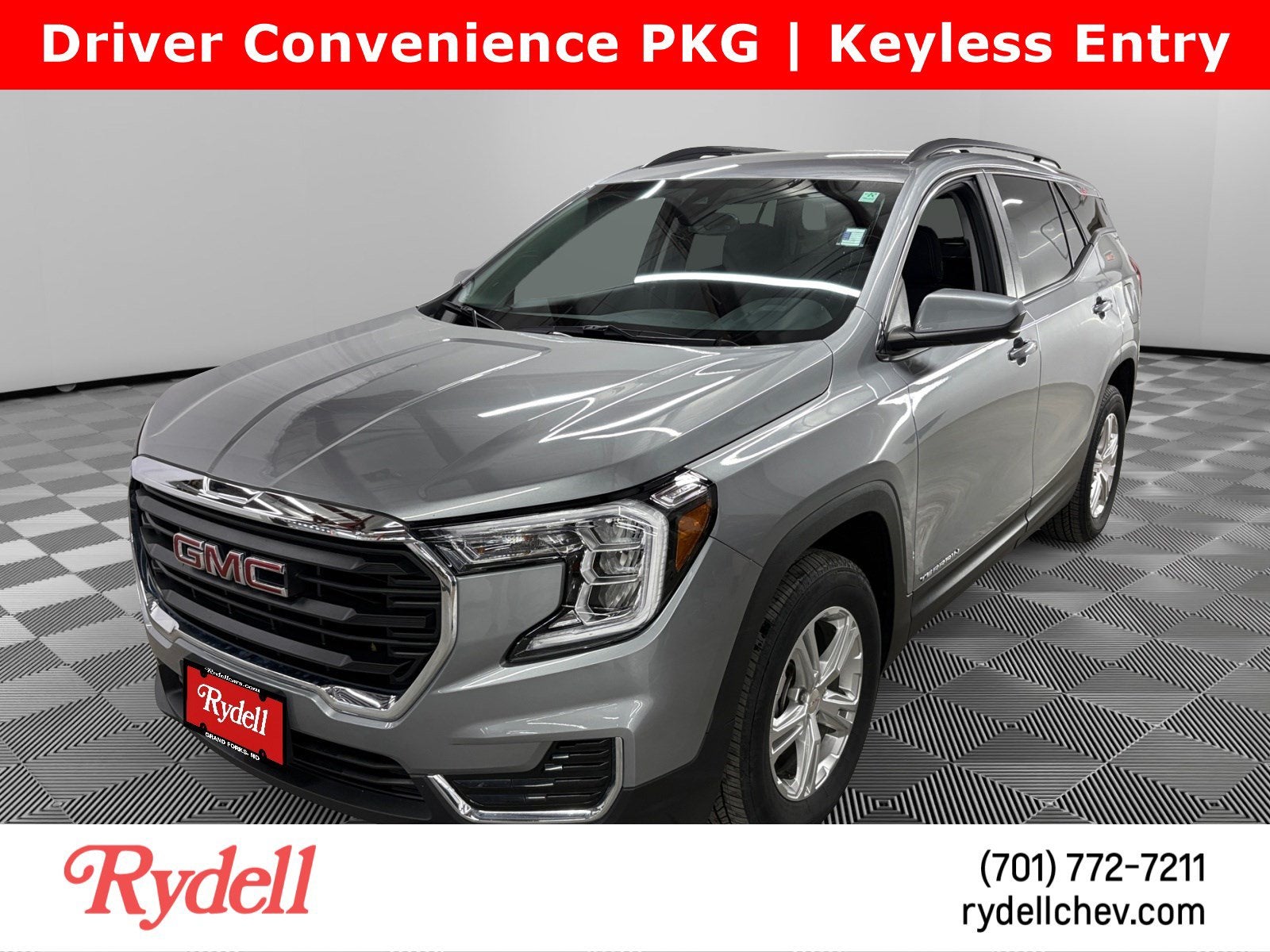 2024 GMC Terrain SLE in Sterling Metallic — front three-quarter view