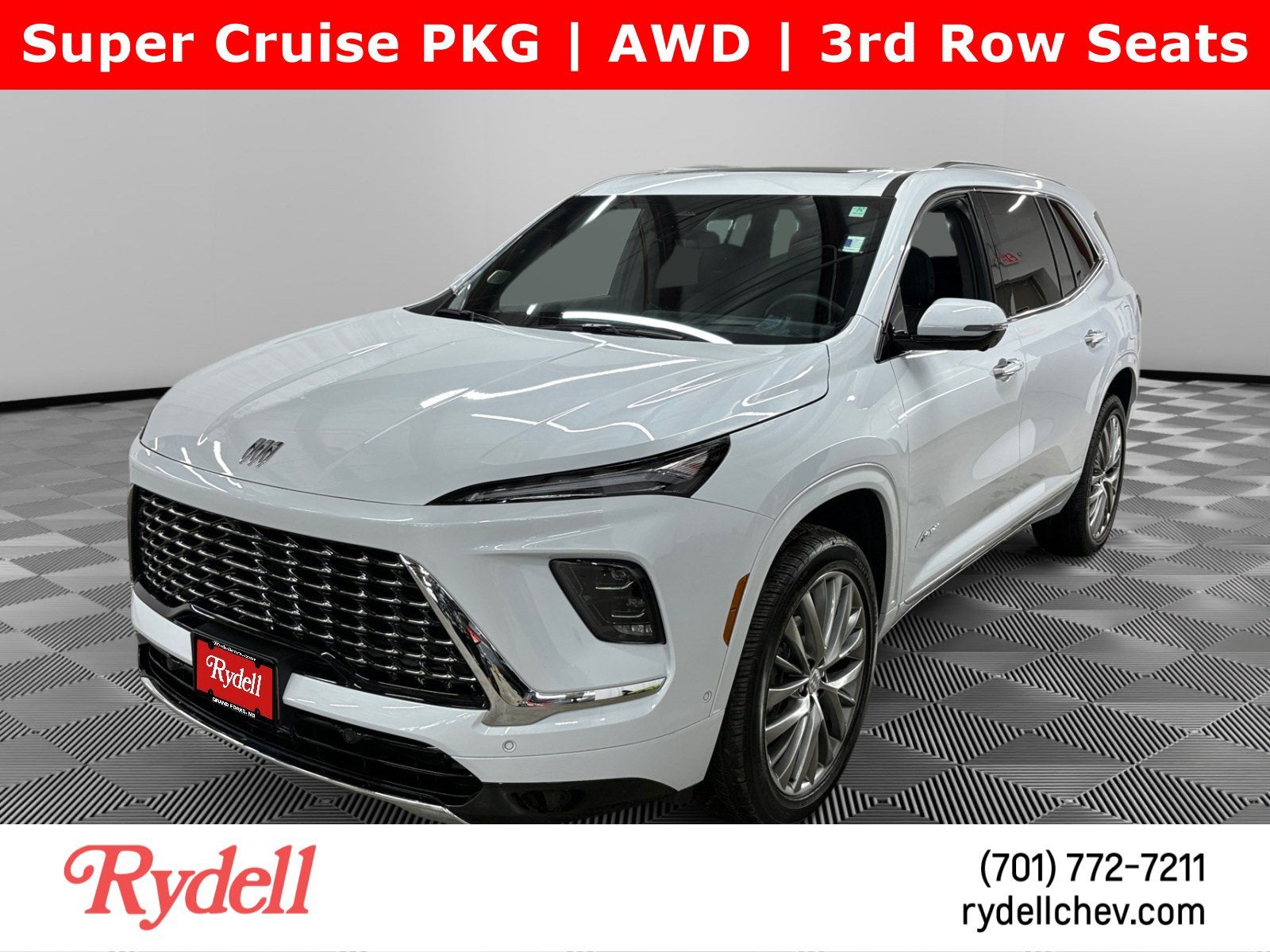 2026 Buick Enclave Avenir in Iridescent White Tricoat — front three-quarter view