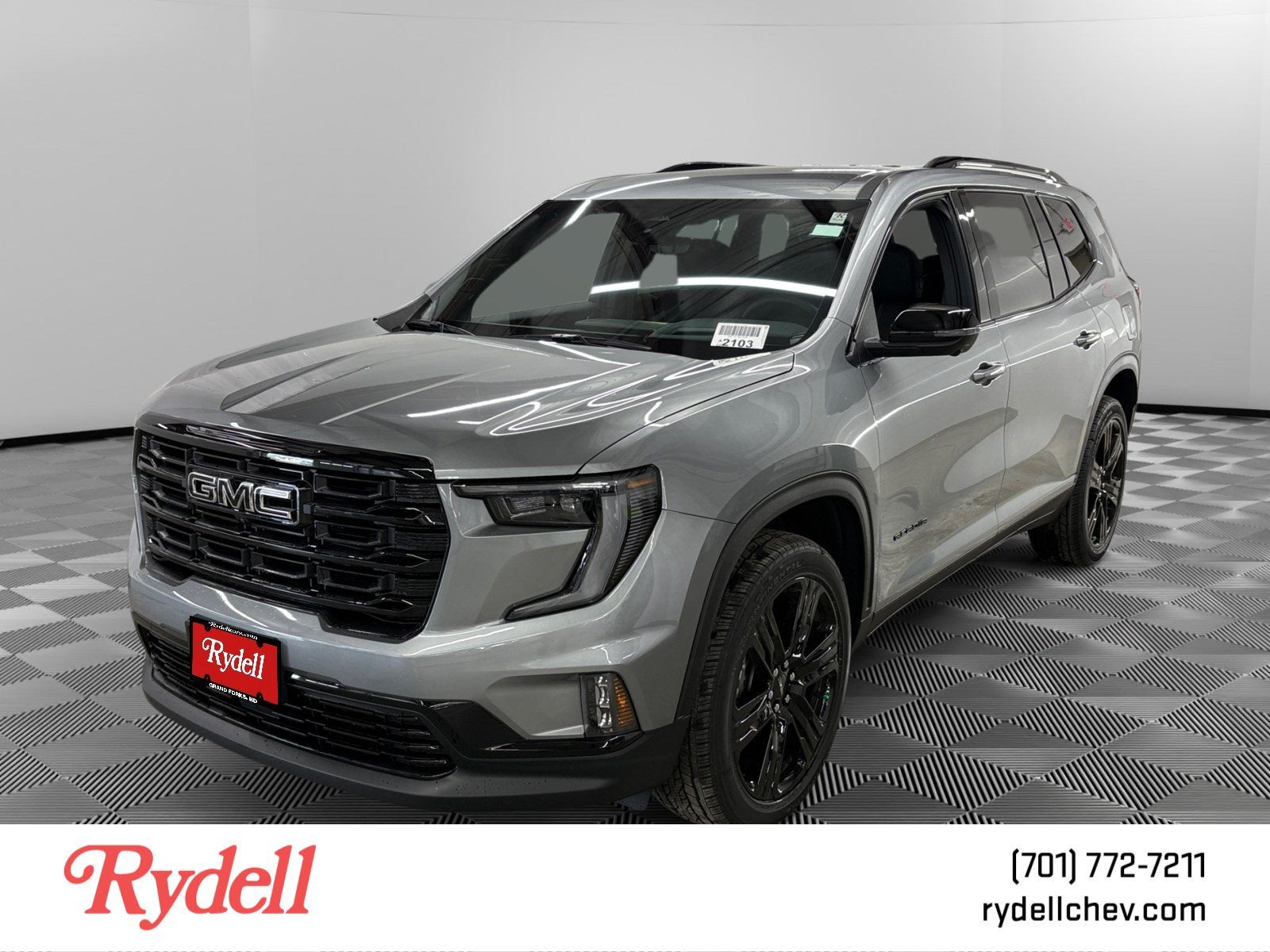 2026 GMC Acadia Elevation in Sterling Metallic — front three-quarter view