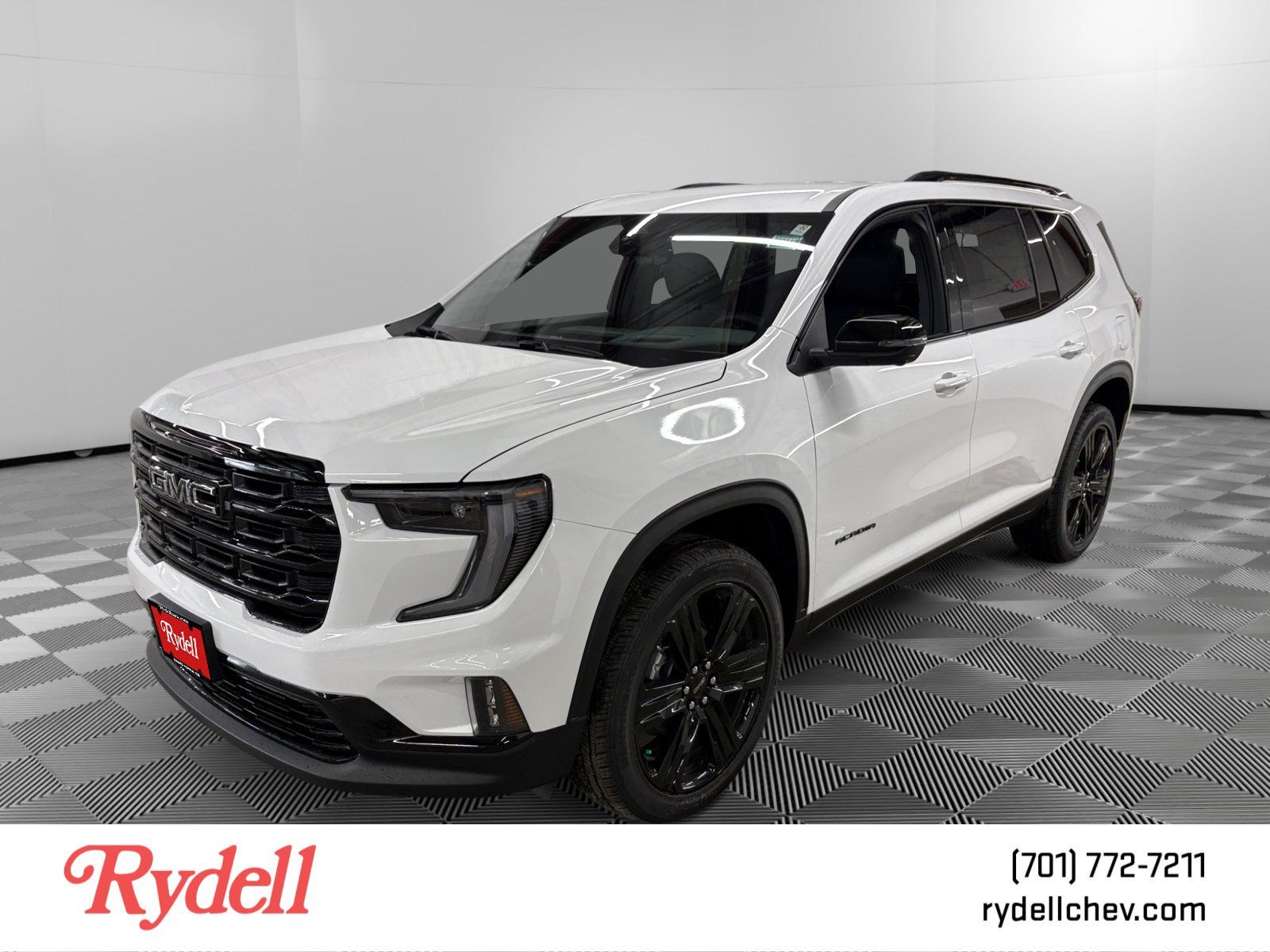 2026 GMC Acadia Elevation in Summit White — front three-quarter view