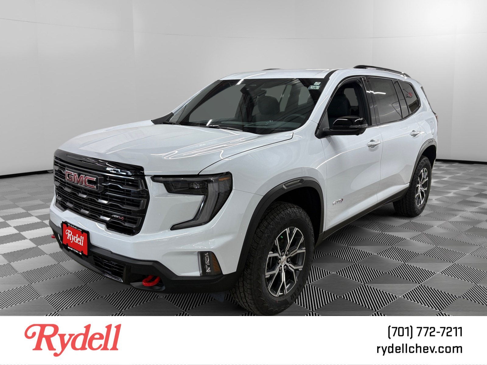 2026 GMC Acadia AT4 in Glacier White Tricoat — front three-quarter view