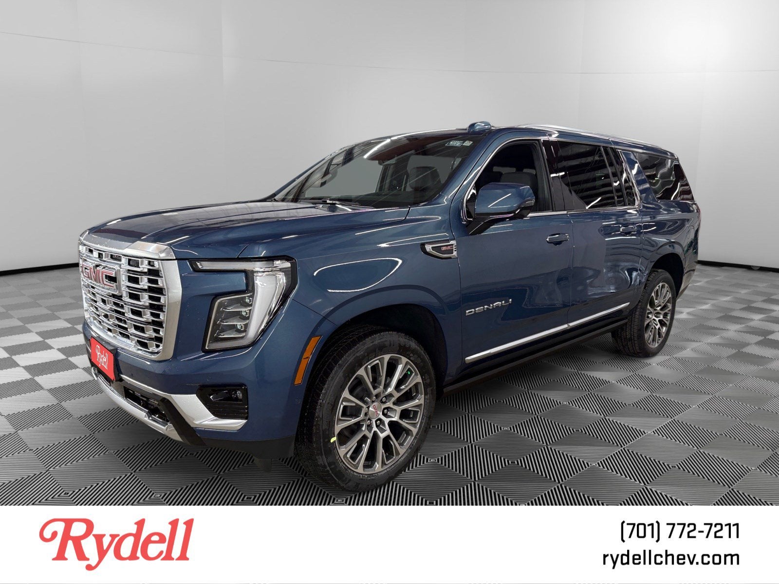 2026 GMC Yukon XL Denali in Downpour Metallic — front three-quarter view