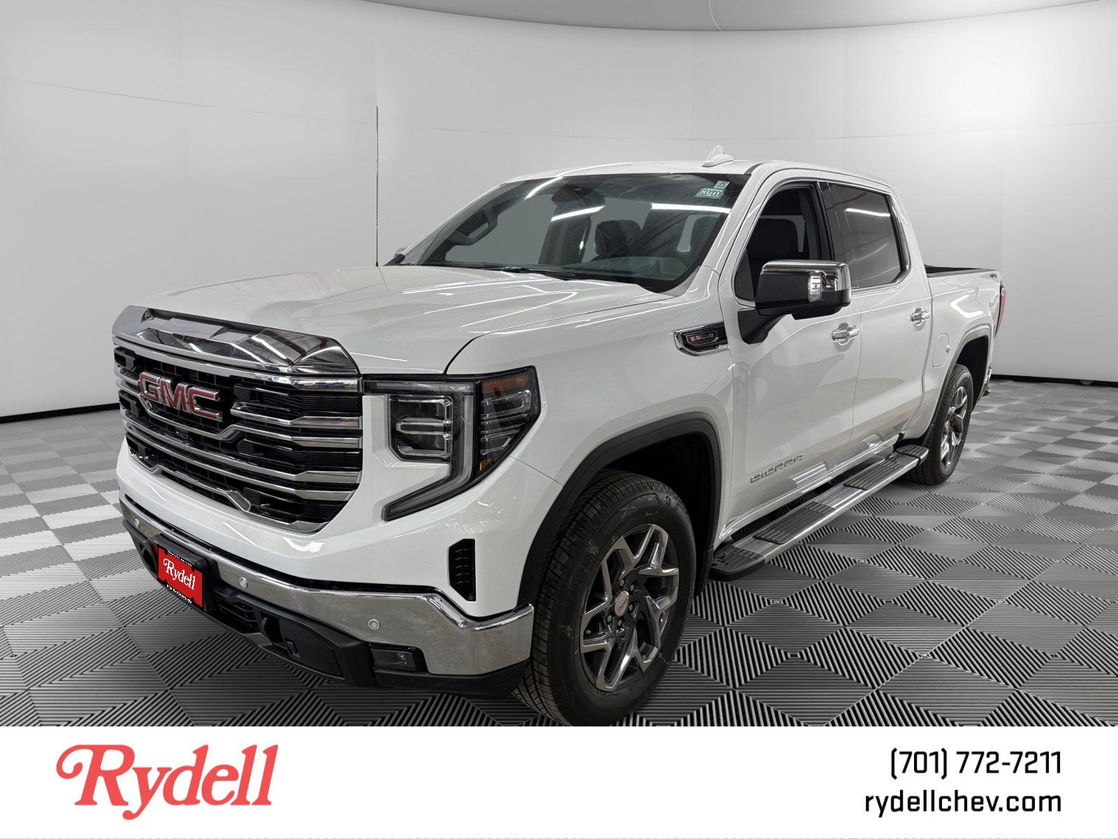 2026 GMC Sierra 1500 SLT in Summit White — front three-quarter view