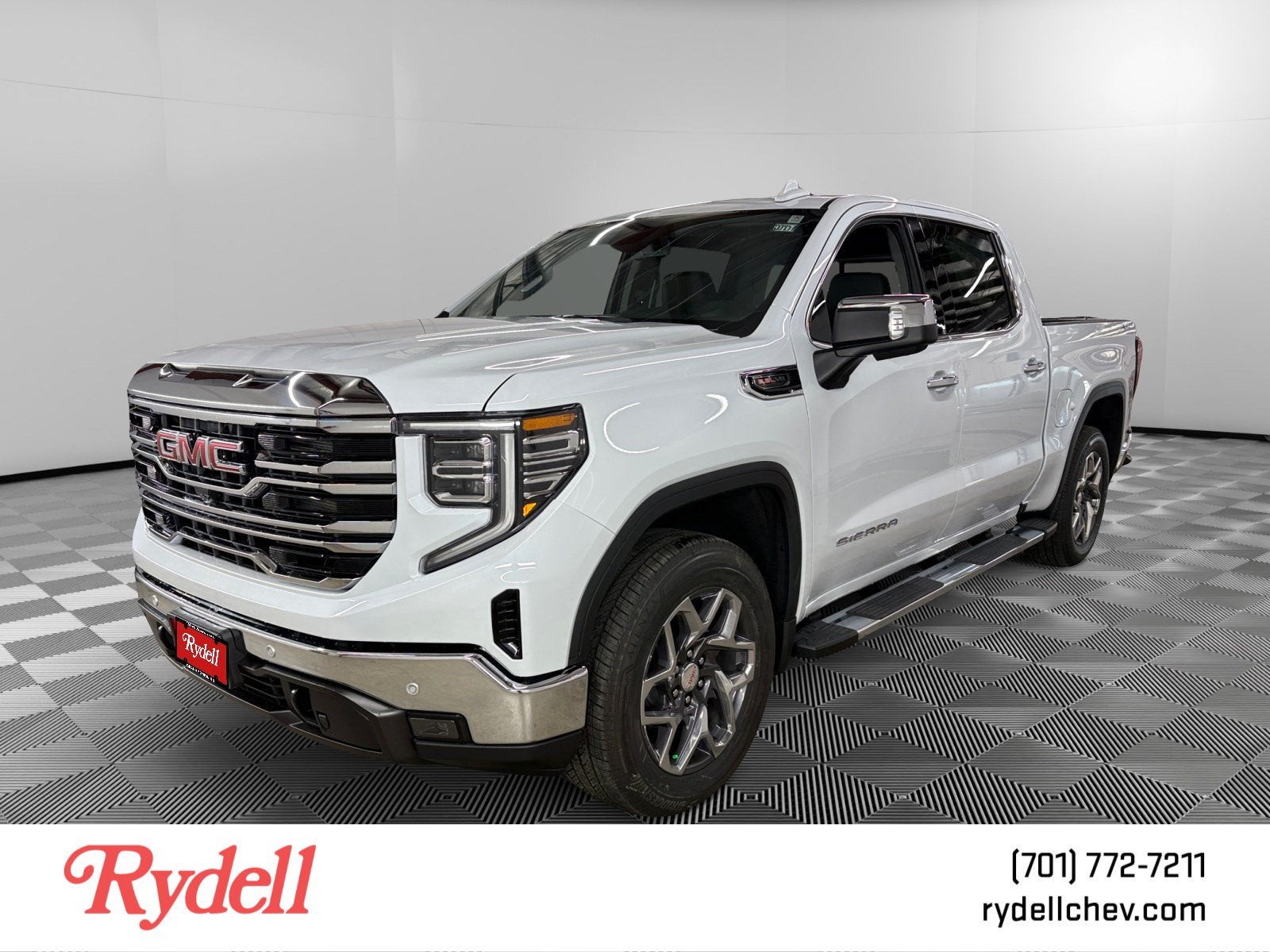 2026 GMC Sierra 1500 SLT in Glacier White Tricoat — front three-quarter view