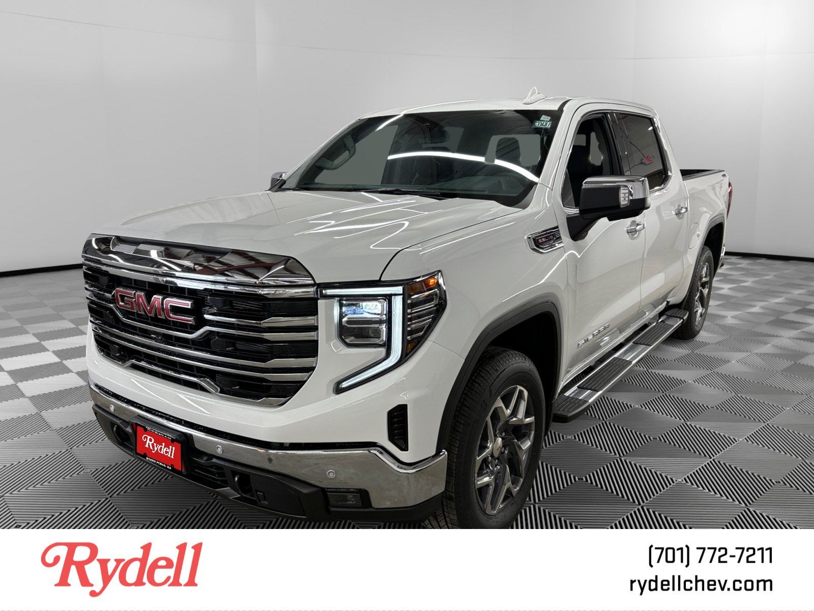 2026 GMC Sierra 1500 SLT in Summit White — front three-quarter view