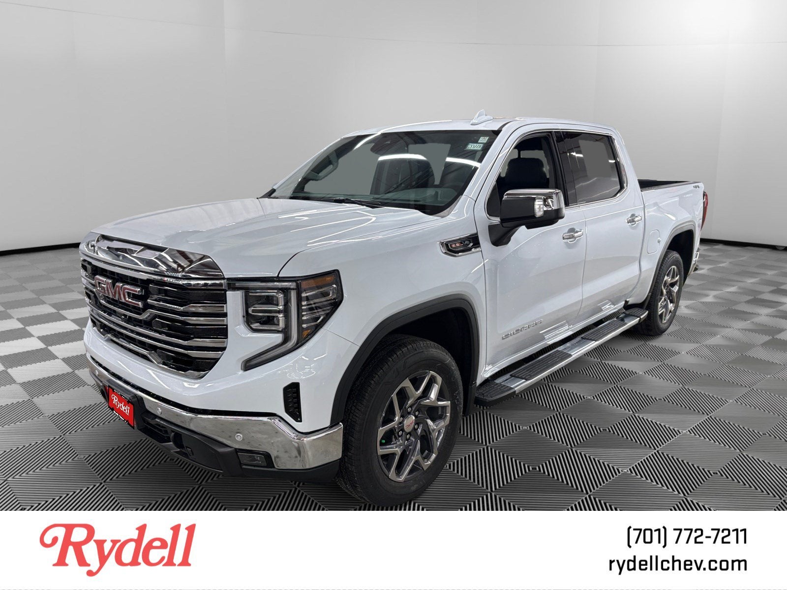 2026 GMC Sierra 1500 SLT in Glacier White Tricoat — front three-quarter view