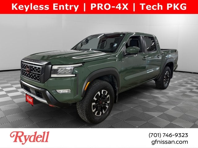 2024 Nissan Frontier PRO-4X in Tactical Green Metallic — front three-quarter view