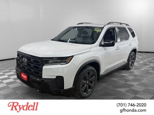 2026 Honda Pilot Sport in Platinum White Pearl — front three-quarter view