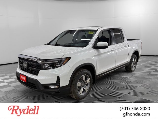 2026 Honda Ridgeline RTL in Platinum White Pearl — front three-quarter view
