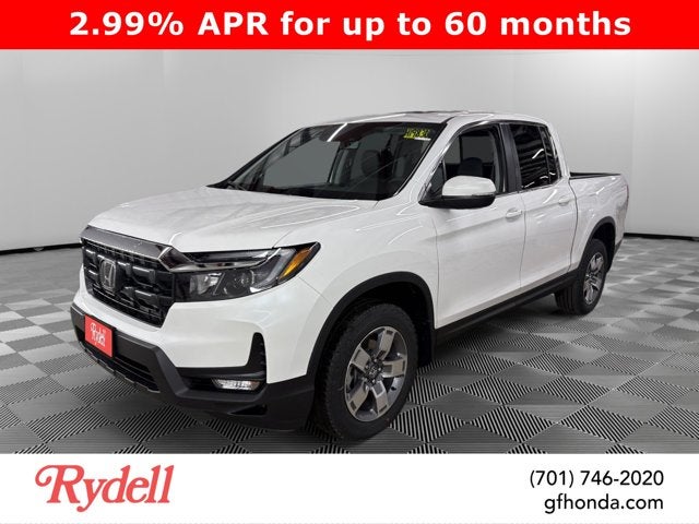 2026 Honda Ridgeline RTL in Platinum White Pearl — front three-quarter view