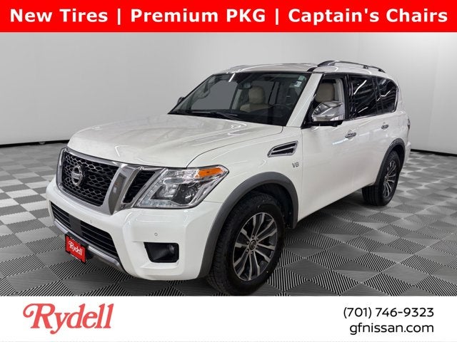2020 Nissan Armada SL in Pearl White Tricoat — front three-quarter view