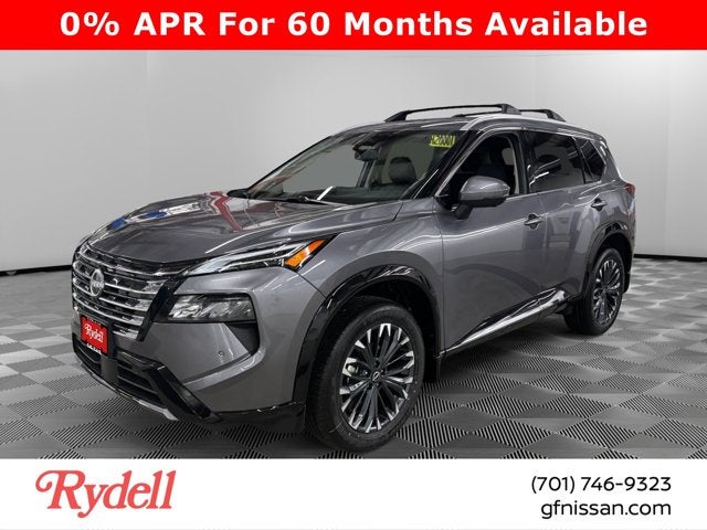 2026 Nissan Rogue Platinum in Gun Metallic — front three-quarter view